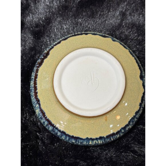 Ceramic Ikebana Vase With Blue Speckled Glaze & Built-In Needle Frog Signed - Picture 5 of 9